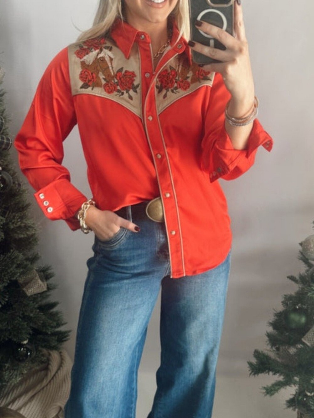 NWT Rodeo Quincy Dale Evans Embroidered Red Western Shirt XXL